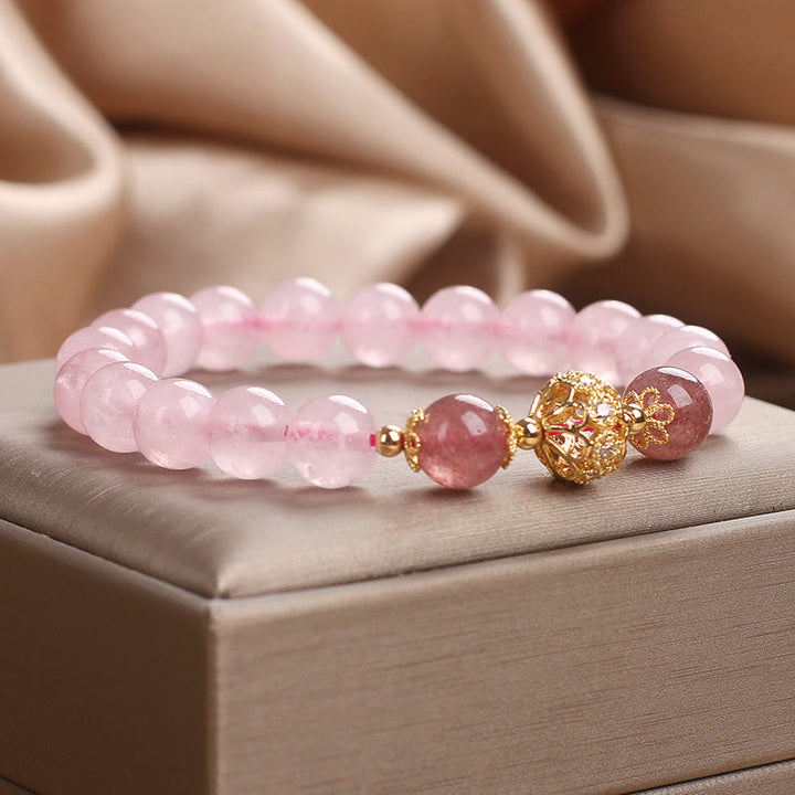 Bracelet d'amour en cristal rose et quartz fraise Buddha Stones