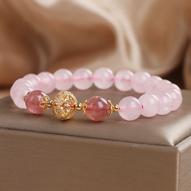 Bracelet d'amour en cristal rose et quartz fraise Buddha Stones