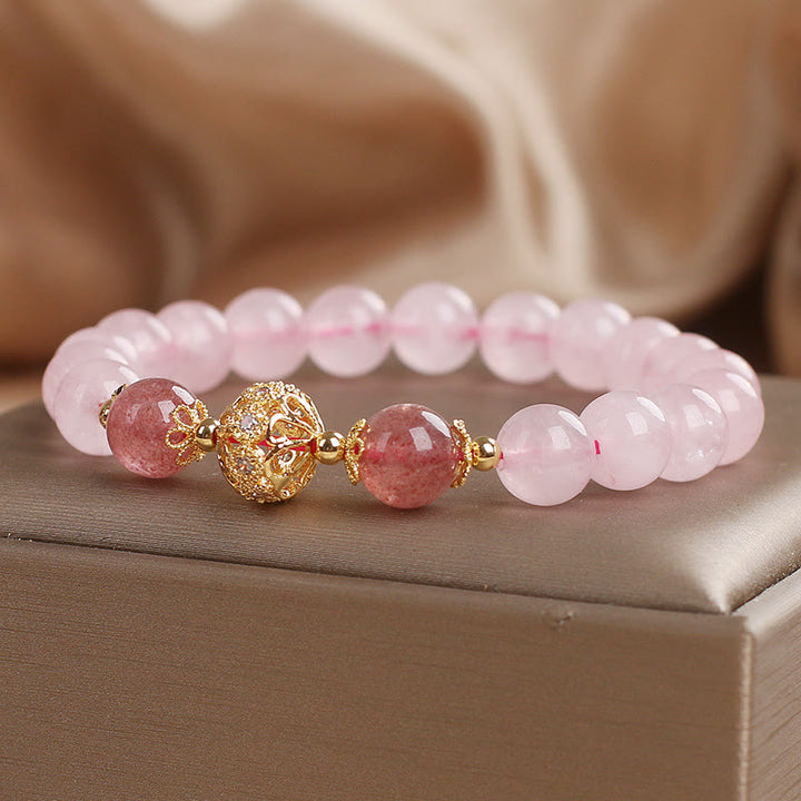 Bracelet d'amour en cristal rose et quartz fraise Buddha Stones
