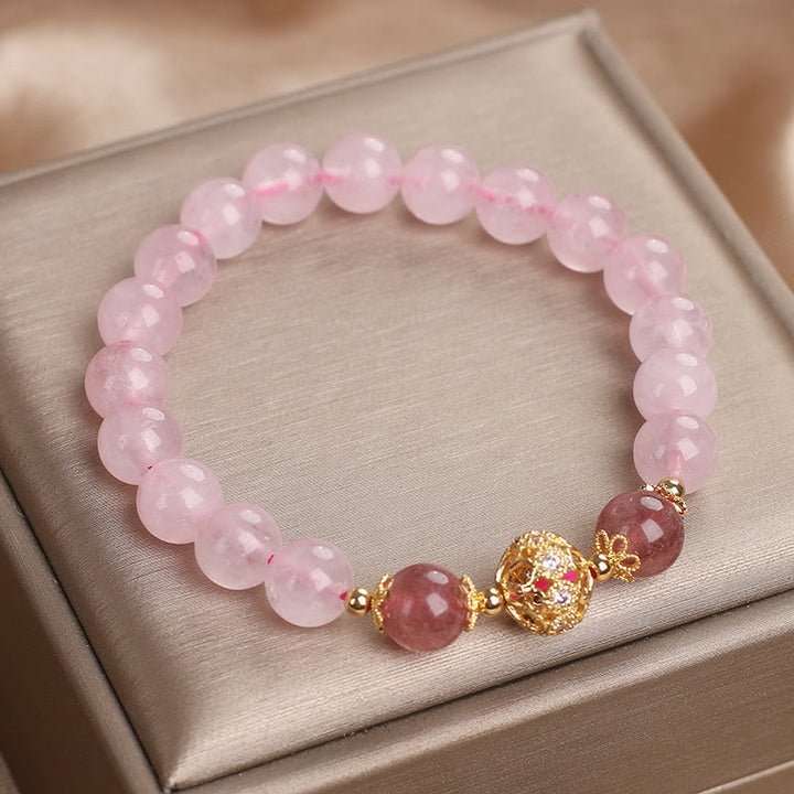 Bracelet d'amour en cristal rose et quartz fraise Buddha Stones