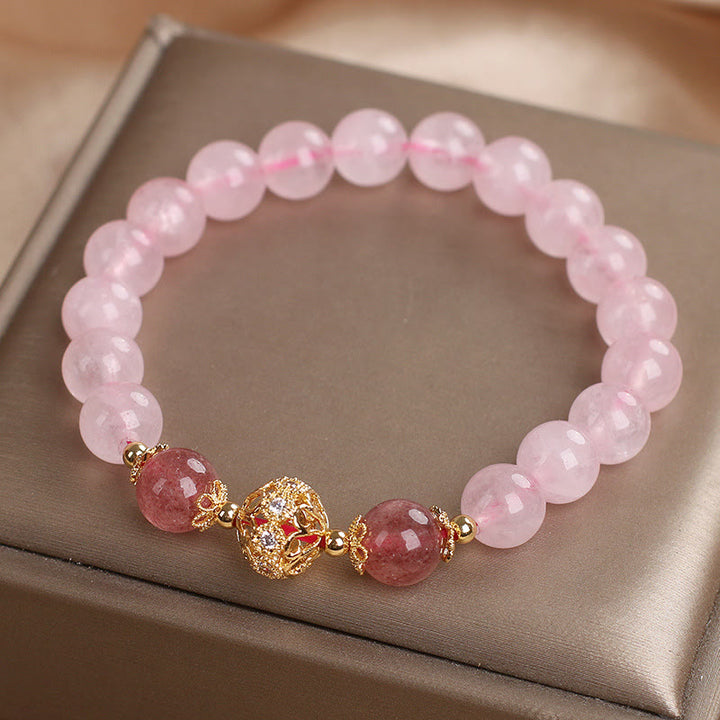 Bracelet d'amour en cristal rose et quartz fraise Buddha Stones