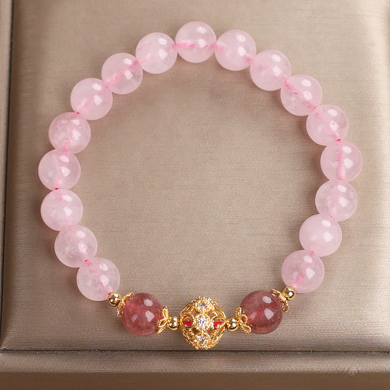 Bracelet d'amour en cristal rose et quartz fraise Buddha Stones