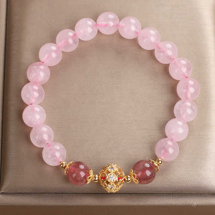 Bracelet d'amour en cristal rose et quartz fraise Buddha Stones