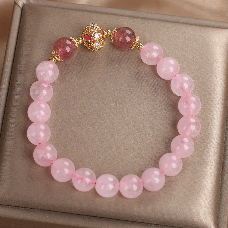 Bracelet d'amour en cristal rose et quartz fraise Buddha Stones