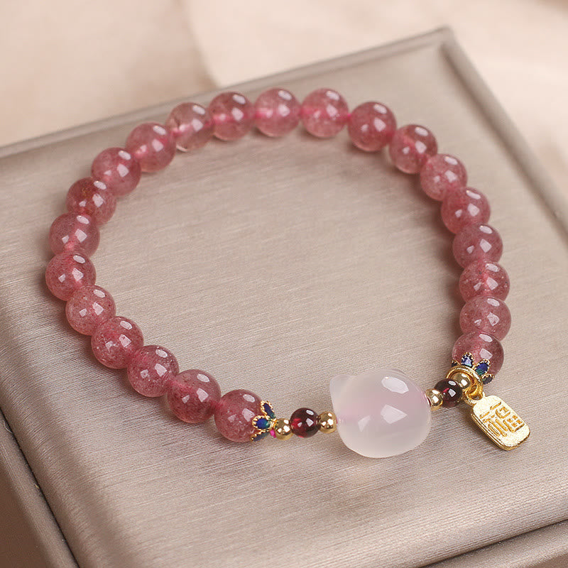 Bracelet de guérison en jade blanc et quartz Buddha Stones avec personnage de chat Fu - image 10