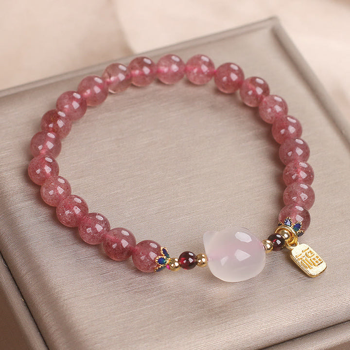 Bracelet de guérison en jade blanc et quartz Buddha Stones avec personnage de chat Fu - image 10