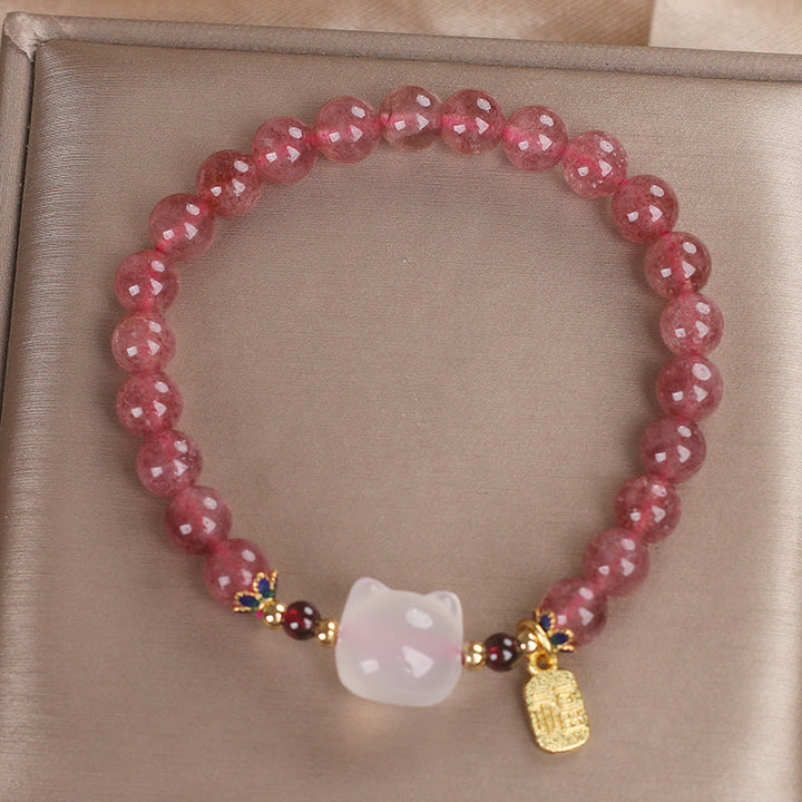 Bracelet de guérison en jade blanc et quartz Buddha Stones avec personnage de chat Fu - image 11