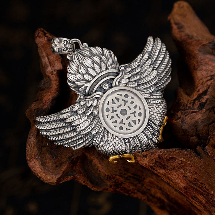 Collier pendentif de protection en perles dzi avec oiseau Garuda en argent sterling 925 et Buddha Stones