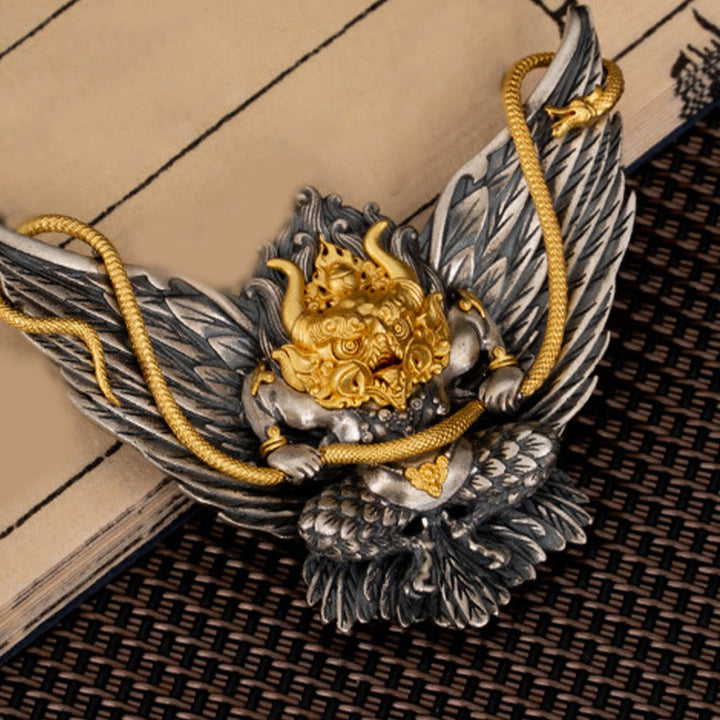 Collier pendentif tibétain en argent sterling 925 Buddha Stones , oiseau, dragon, serpent, sagesse - image 6