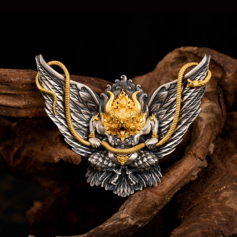 Collier pendentif tibétain en argent sterling 925 Buddha Stones , oiseau, dragon, serpent, sagesse - image 1