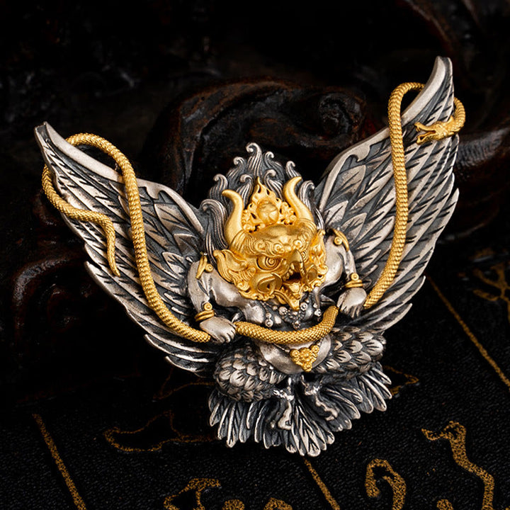 Collier pendentif tibétain en argent sterling 925 Buddha Stones , oiseau, dragon, serpent, sagesse - image 4