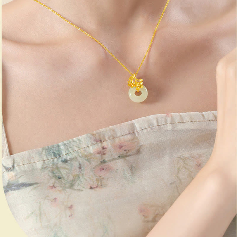 Collier avec pendentif en argent sterling 999 et jade Hetian en Buddha Stones