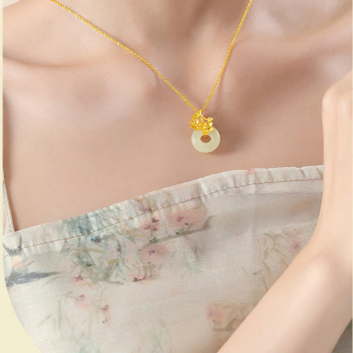 Collier avec pendentif en argent sterling 999 et jade Hetian en Buddha Stones