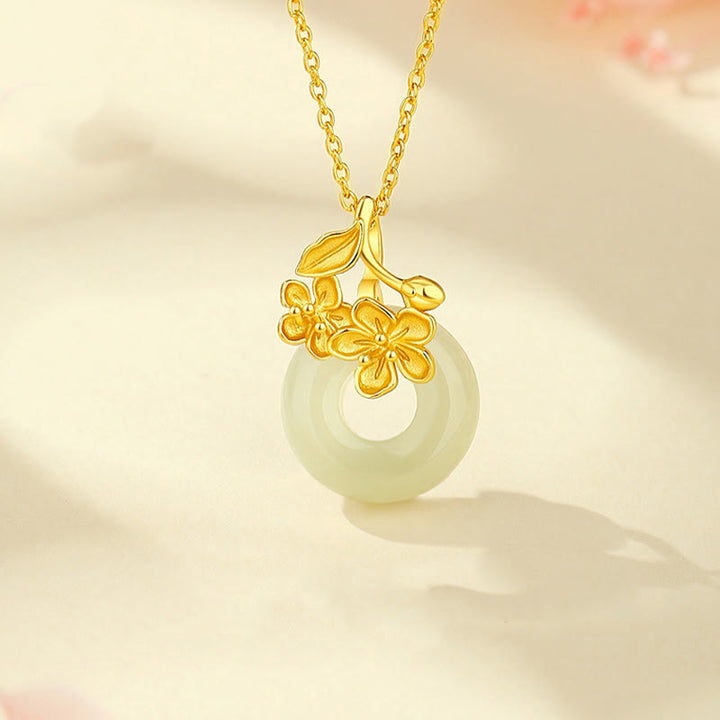 Collier avec pendentif en argent sterling 999 et jade Hetian en Buddha Stones - Jade doré de Hetian - image 0
