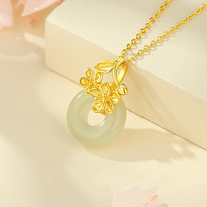 Collier avec pendentif en argent sterling 999 et jade Hetian en Buddha Stones