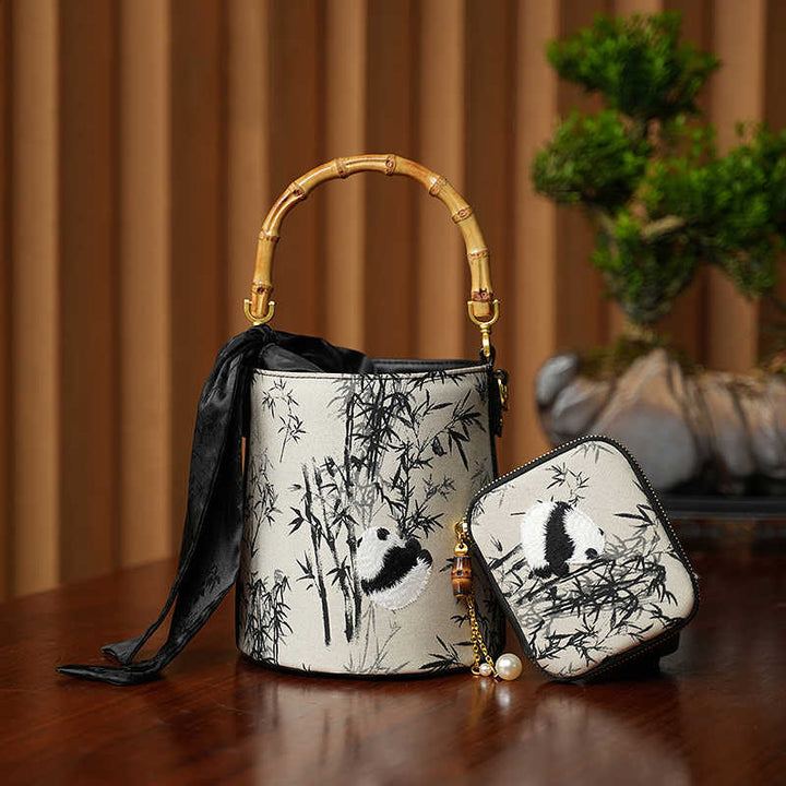 Sac à bandoulière brodé Buddha Stones Panda Bamboo Magpie