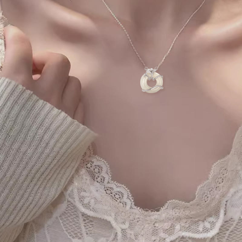 Collier pendentif feuille de ginkgo en argent sterling 925 avec boucle de paix et Buddha Stones en jade Hetian - image 11