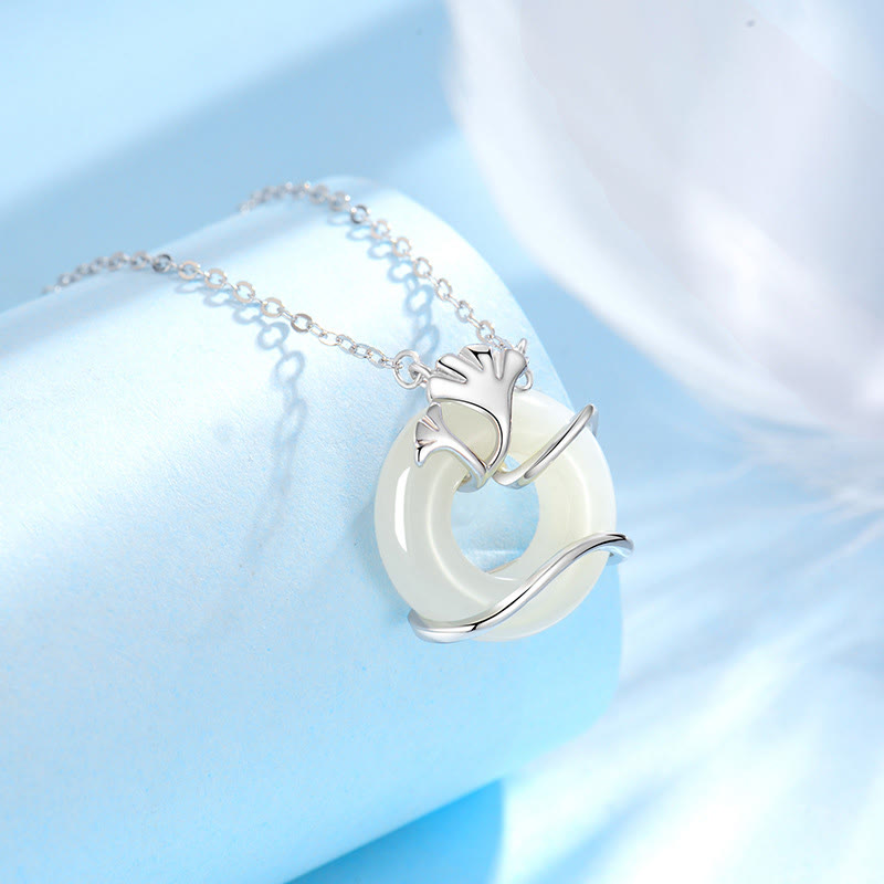 Collier pendentif feuille de ginkgo en argent sterling 925 avec boucle de paix et Buddha Stones en jade Hetian - image 9