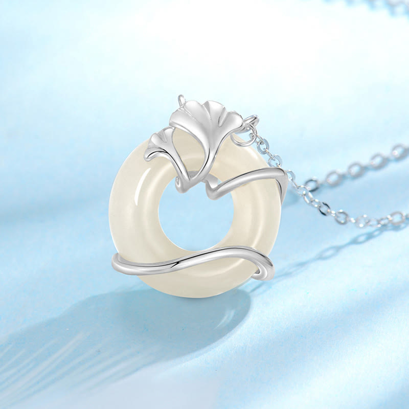 Collier pendentif feuille de ginkgo en argent sterling 925 avec boucle de paix et Buddha Stones en jade Hetian - image 10