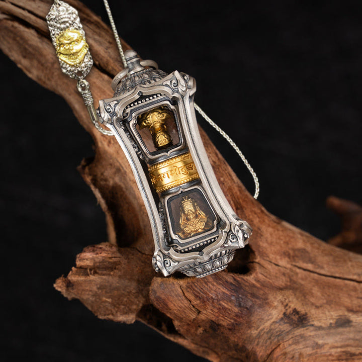 Collier pendentif tibétain en argent sterling 925 avec Buddha Stones et bénédiction de la déesse Zakiram