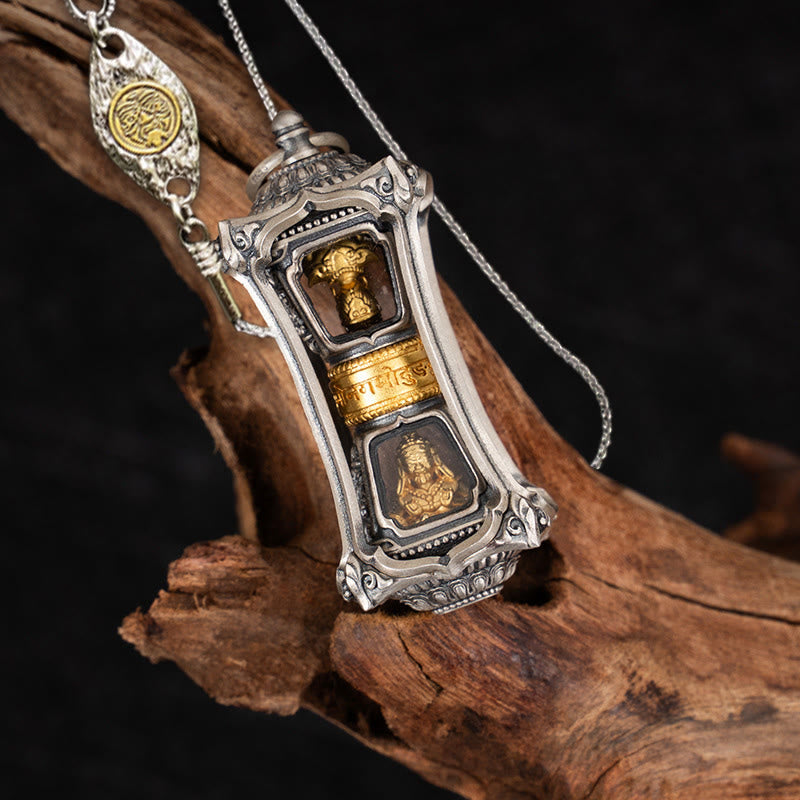 Collier pendentif tibétain en argent sterling 925 avec Buddha Stones et bénédiction de la déesse Zakiram