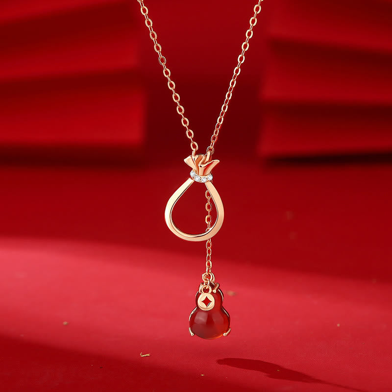 Collier pendentif porte-bonheur en argent sterling 925 Buddha Stones, agate rouge, calcédoine, gourde