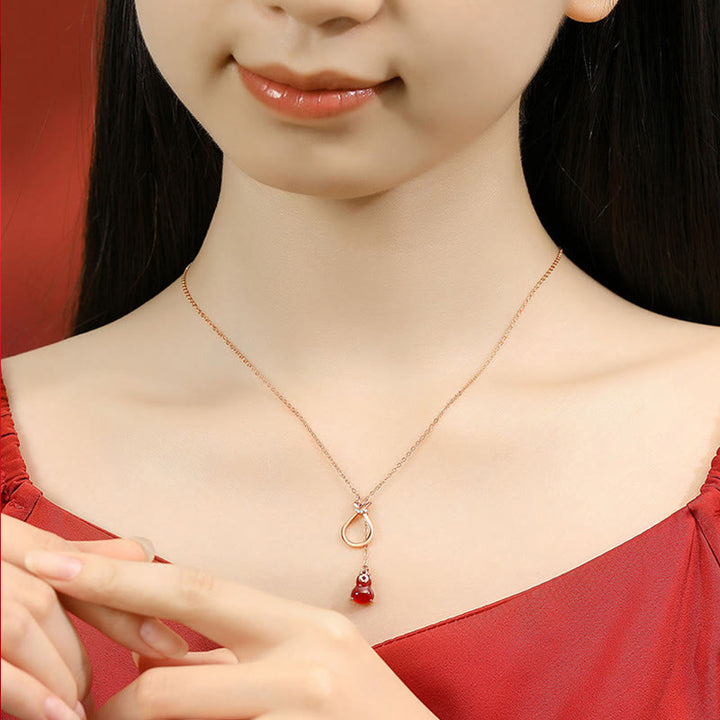Collier pendentif porte-bonheur en argent sterling 925 Buddha Stones, agate rouge, calcédoine, gourde