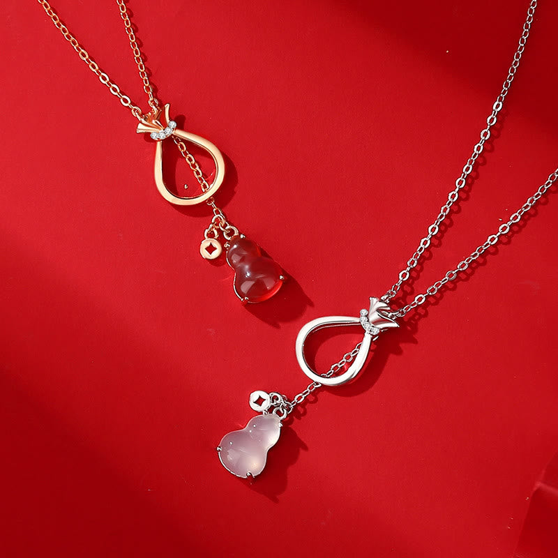 Collier pendentif porte-bonheur en argent sterling 925 Buddha Stones, agate rouge, calcédoine, gourde