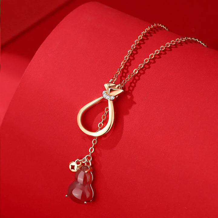 Collier pendentif porte-bonheur en argent sterling 925 Buddha Stones, agate rouge, calcédoine, gourde