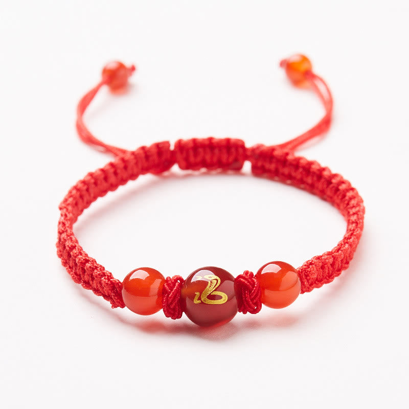 Bracelet de protection tressé en fil rouge Buddha Stones et agate rouge naturelle du zodiaque chinois - Agate rouge - Serpent du zodiaque chinois - image 0