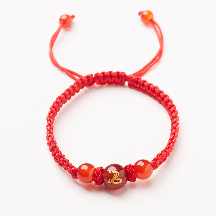 Bracelet de protection tressé en fil rouge Buddha Stones et agate rouge naturelle du zodiaque chinois - image 1