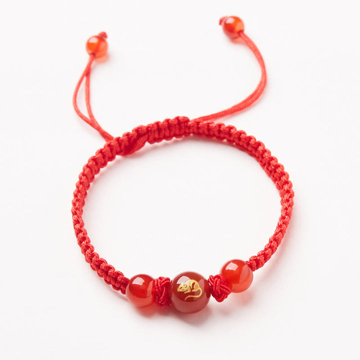 Bracelet de protection tressé en fil rouge Buddha Stones et agate rouge naturelle du zodiaque chinois - Agate rouge - Signe du zodiaque chinois - Rat - image 10
