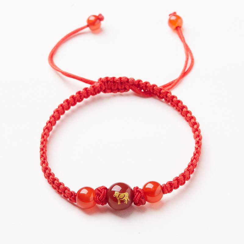 Bracelet de protection tressé en fil rouge Buddha Stones et agate rouge naturelle du zodiaque chinois - Agate rouge - Zodiaque chinois - Bœuf - image 11
