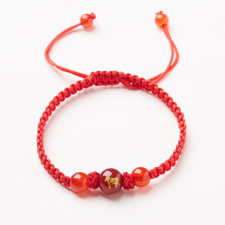 Bracelet de protection tressé en fil rouge Buddha Stones et agate rouge naturelle du zodiaque chinois - Agate rouge - Zodiaque chinois - Bœuf - image 11