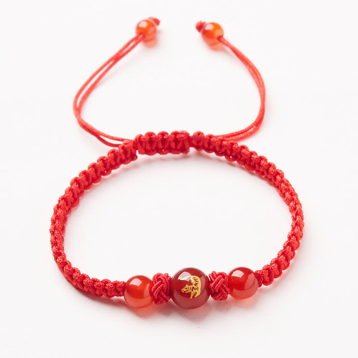 Bracelet de protection tressé en fil rouge Buddha Stones et agate rouge naturelle du zodiaque chinois - Agate rouge Signe du zodiaque chinois - Tigre - image 12