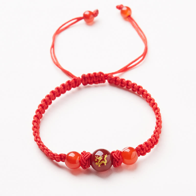 Bracelet de protection tressé en fil rouge Buddha Stones et agate rouge naturelle du zodiaque chinois - Agate rouge - Signe du zodiaque chinois - Dragon - image 14