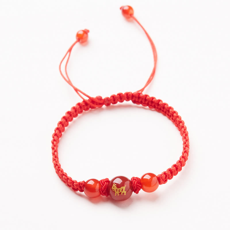 Bracelet de protection tressé en fil rouge Buddha Stones et agate rouge naturelle du zodiaque chinois - Agate rouge - Zodiaque chinois - Chèvre - image 16