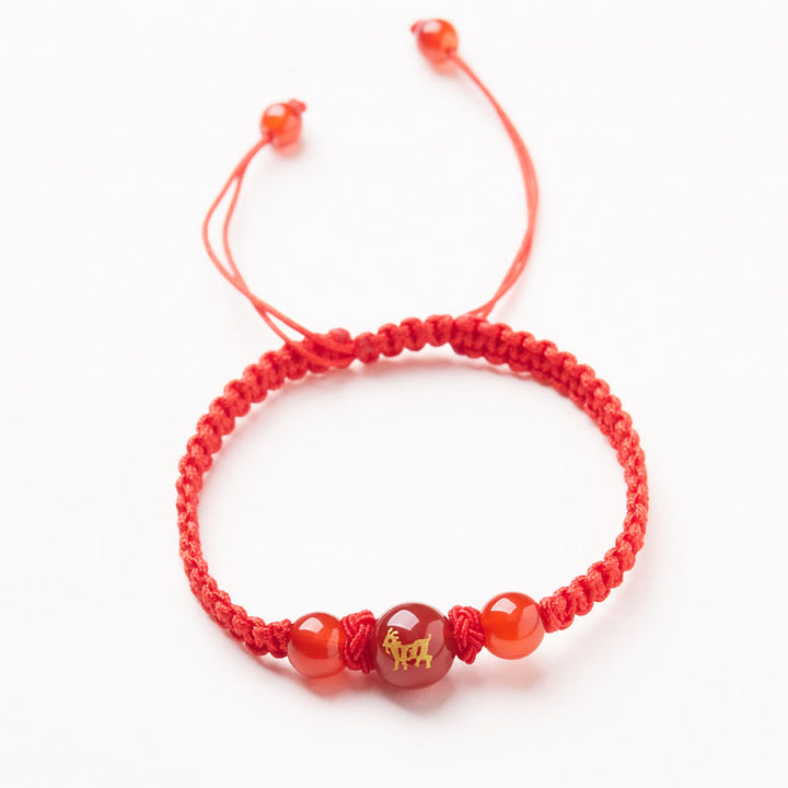 Bracelet de protection tressé en fil rouge Buddha Stones et agate rouge naturelle du zodiaque chinois - Agate rouge - Zodiaque chinois - Chèvre - image 16