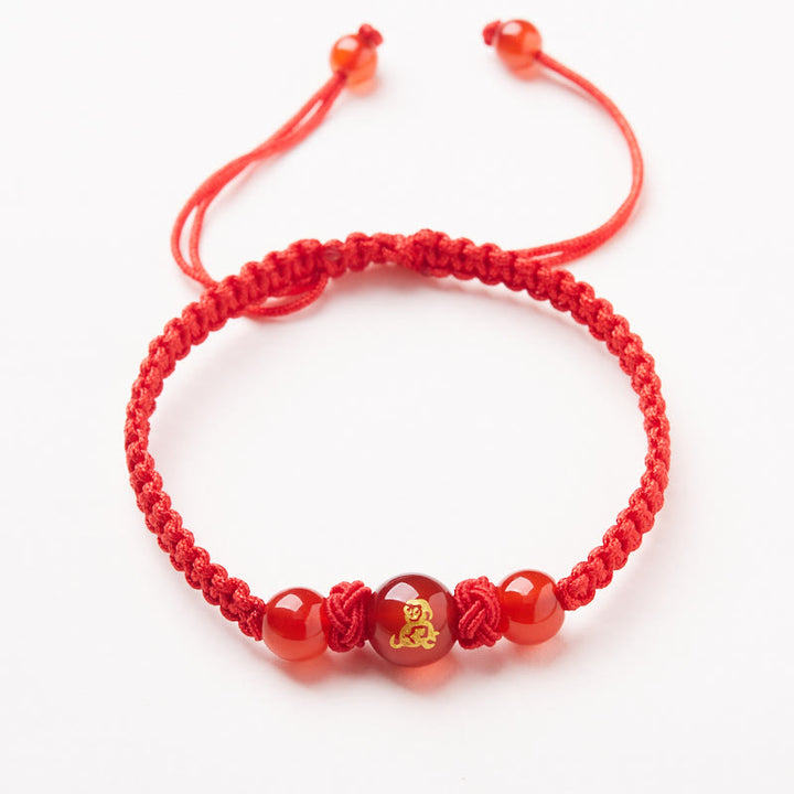 Bracelet de protection tressé en fil rouge Buddha Stones et agate rouge naturelle du zodiaque chinois - Agate rouge Signe du zodiaque chinois - Singe - image 17