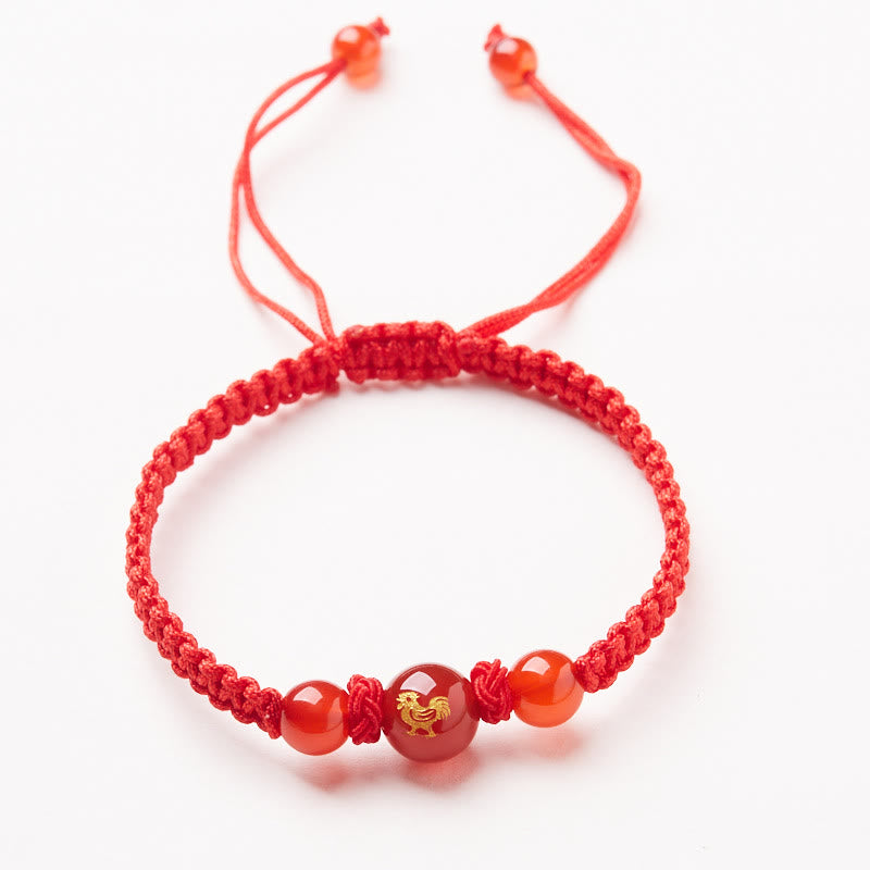 Bracelet de protection tressé en fil rouge Buddha Stones et agate rouge naturelle du zodiaque chinois - Agate rouge Zodiaque chinois - Coq - image 18