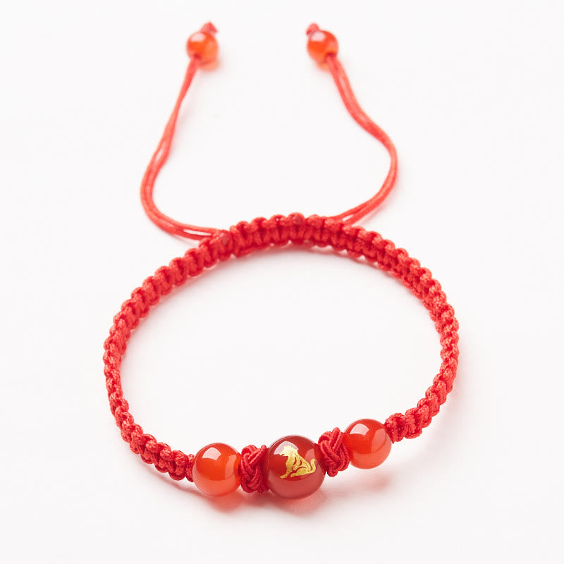Bracelet de protection tressé en fil rouge Buddha Stones et agate rouge naturelle du zodiaque chinois - Agate rouge signe astrologique chinois-chien - image 19