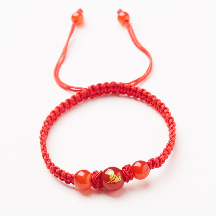 Bracelet de protection tressé en fil rouge Buddha Stones et agate rouge naturelle du zodiaque chinois - Agate rouge signe astrologique chinois-chien - image 19
