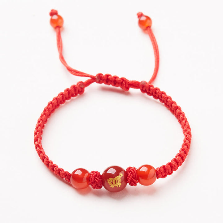 Bracelet de protection tressé en fil rouge Buddha Stones et agate rouge naturelle du zodiaque chinois - Agate rouge - Zodiaque chinois - Cochon - image 20