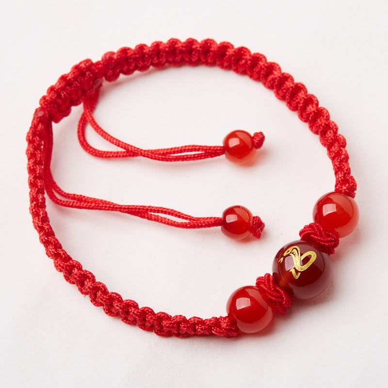Bracelet de protection tressé en fil rouge Buddha Stones et agate rouge naturelle du zodiaque chinois - image 2