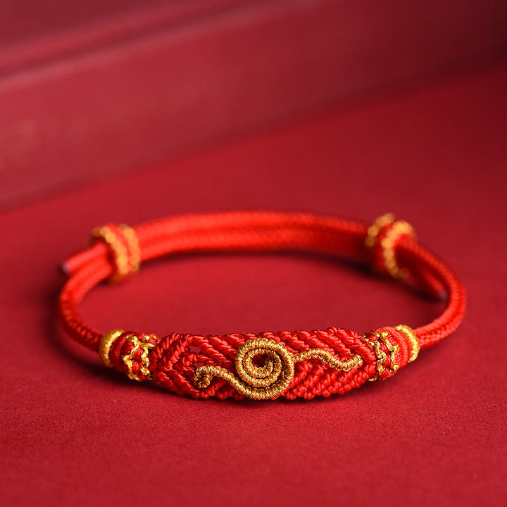Bracelet tressé fait main en Buddha Stones avec cordon rouge et huit fils, nœud de paix, protection de l'année du serpent