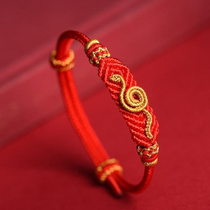 Bracelet tressé fait main en Buddha Stones avec cordon rouge et huit fils, nœud de paix, protection de l'année du serpent