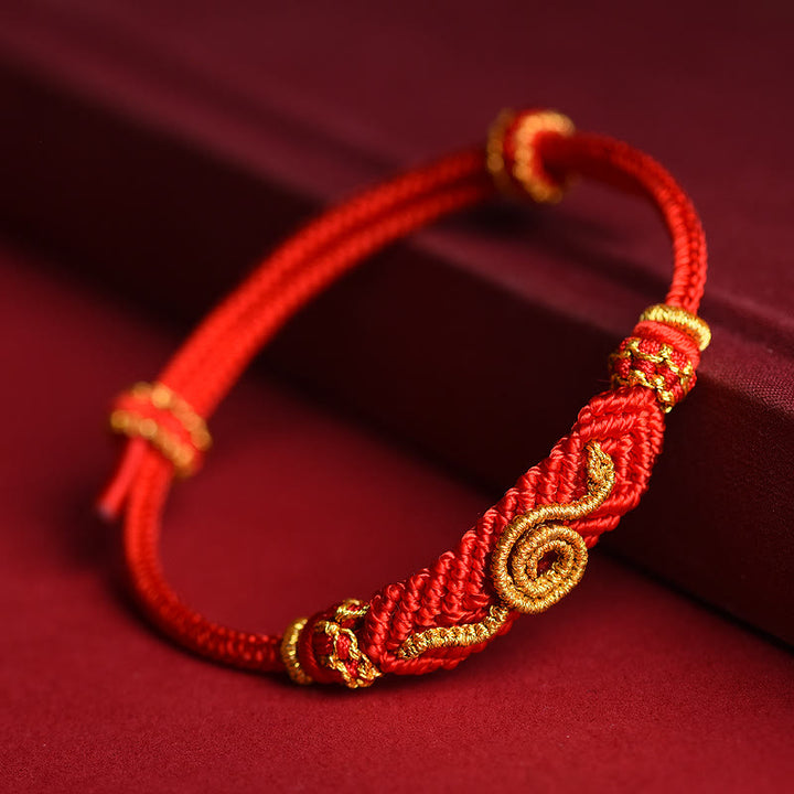 Bracelet tressé fait main en Buddha Stones avec cordon rouge et huit fils, nœud de paix, protection de l'année du serpent
