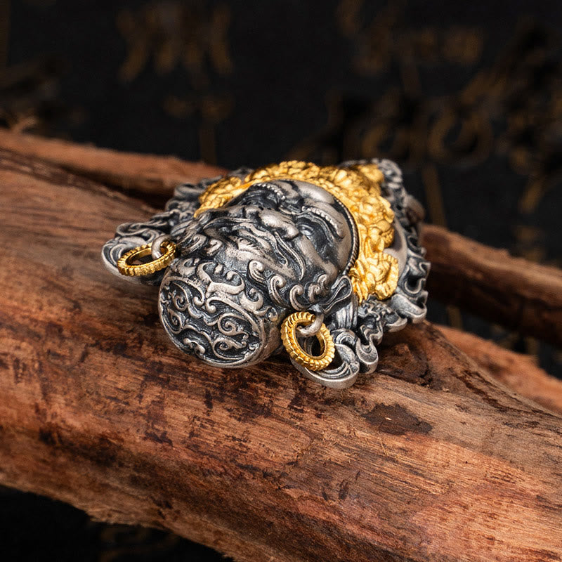 Collier pendentif en argent sterling 925 Buddha Stones et symbole du dieu de la richesse et de la protection Jambhala tibétain jaune