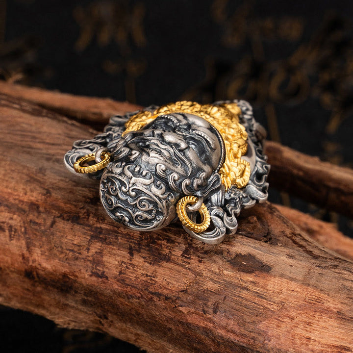 Collier pendentif en argent sterling 925 Buddha Stones et symbole du dieu de la richesse et de la protection Jambhala tibétain jaune