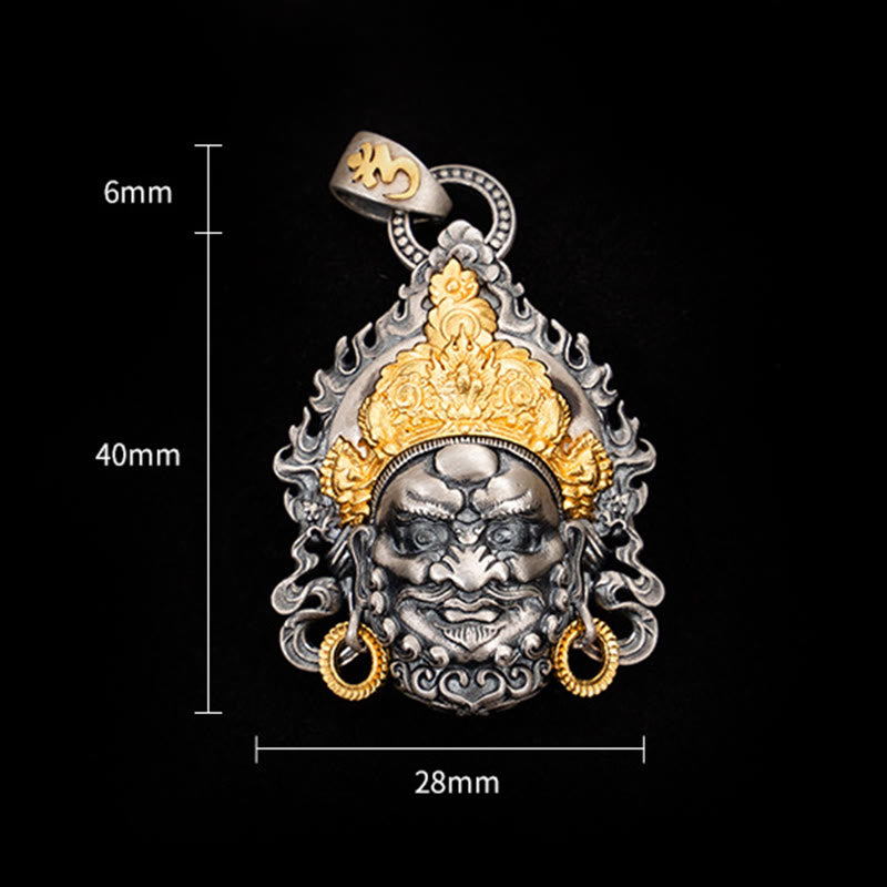 Collier pendentif en argent sterling 925 Buddha Stones et symbole du dieu de la richesse et de la protection Jambhala tibétain jaune
